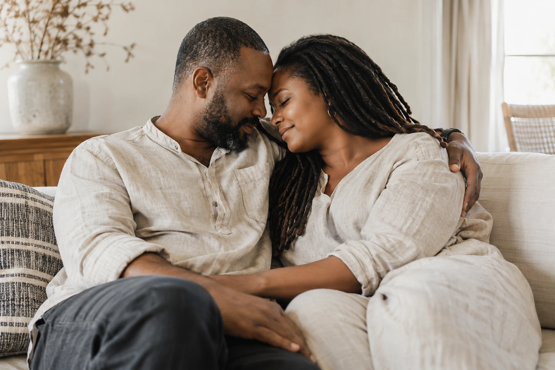 Un couple partage un moment de tendresse — illustration de l’harmonie intime