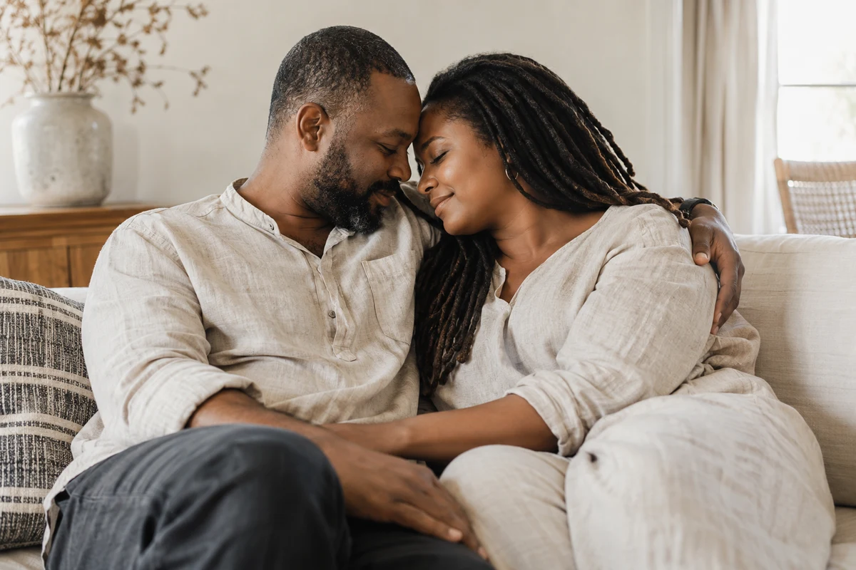 Un couple partage un moment de tendresse — illustration de l’harmonie intime